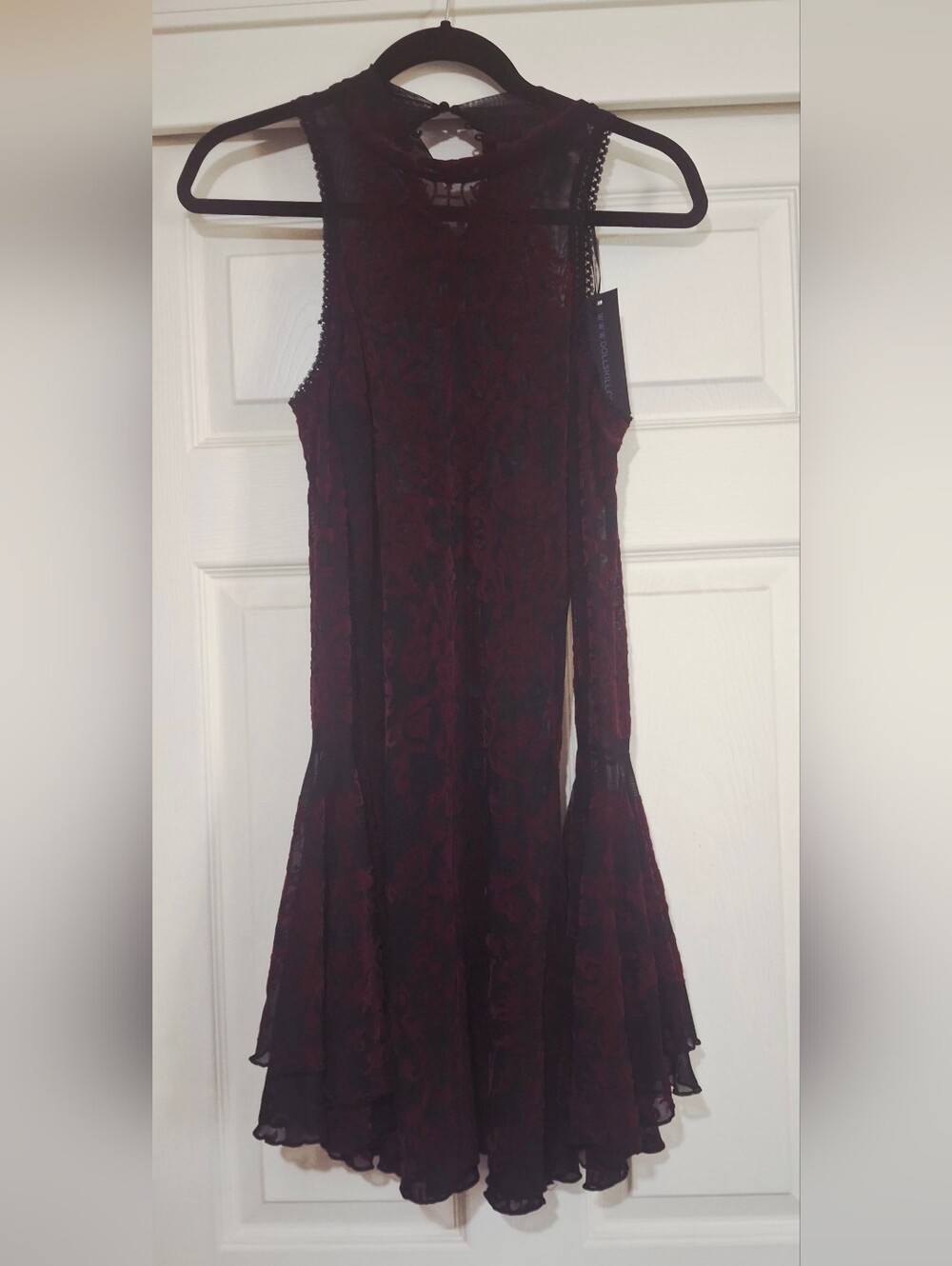 Vampiress Red & Black Lace Bell Sleeve Dress
